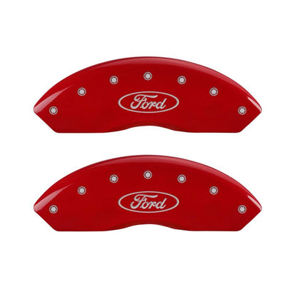 MGP 4 Caliper Covers Engraved Front & Rear Oval logo/Ford Red finish silver ch