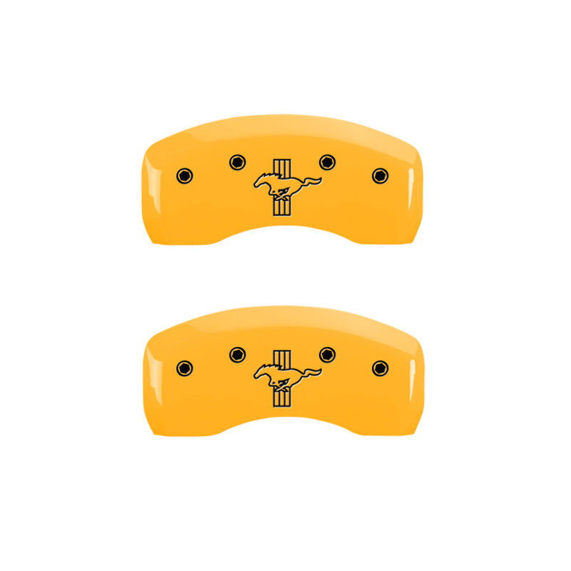 MGP 4 Caliper Covers Engraved Front Mustang Rear Bar & Pony Yellow Finish Blk Char 2004 Ford Mustang