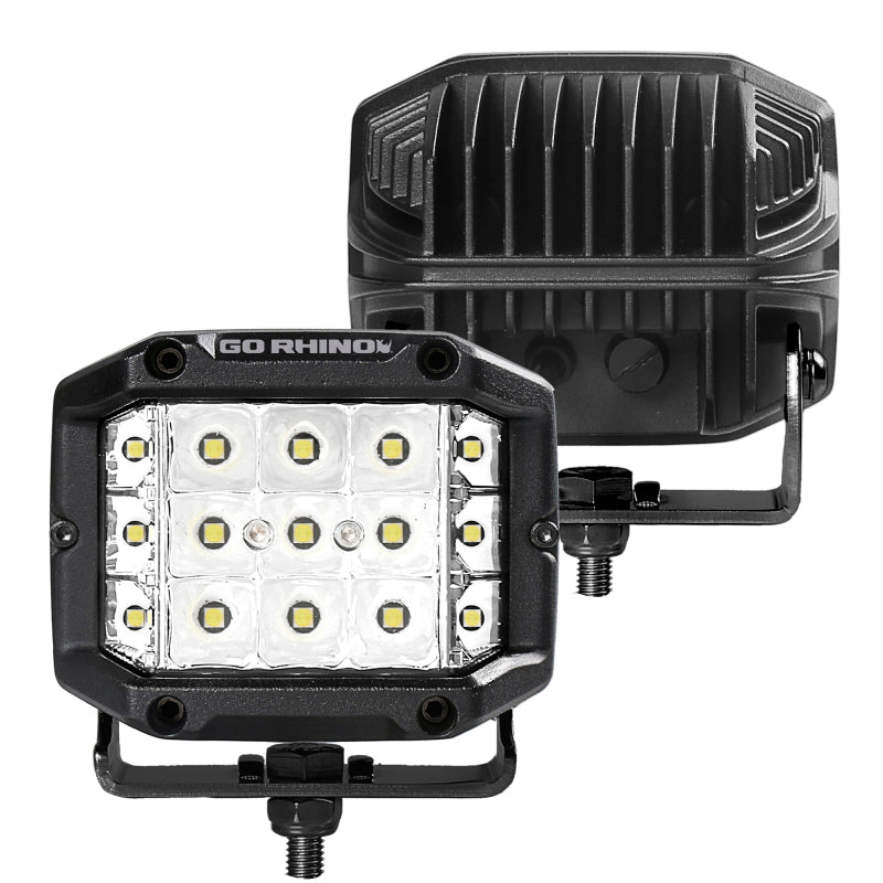 Go Rhino Xplor Bright Series Sideline Cube LED Spot Light Kit (Surface Mount) 4x3 - Blk (Pair)