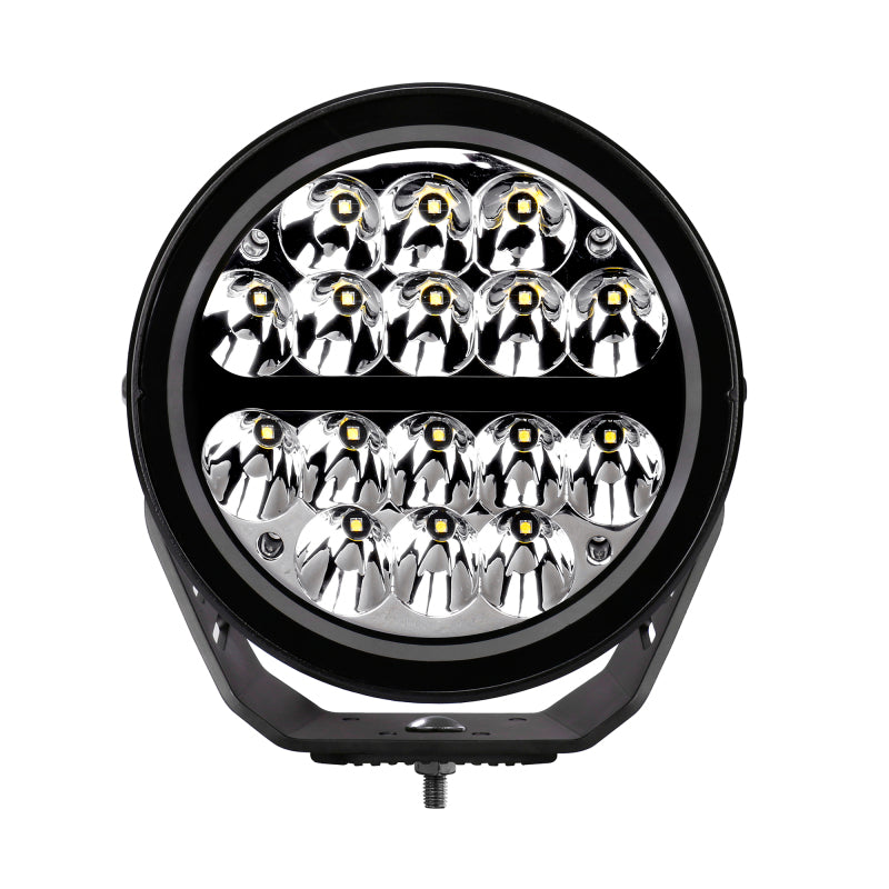 Go Rhino Xplor Blackout Series Round LED Driving Light w/DRL (Surface/Threaded Stud Mnt) 7in. - Blk