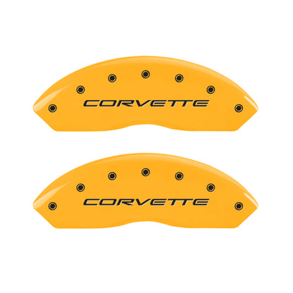 MGP 4 Caliper Covers Engraved Front C5/Corvette Engraved Rear C5/Z06 Yellow finish black ch