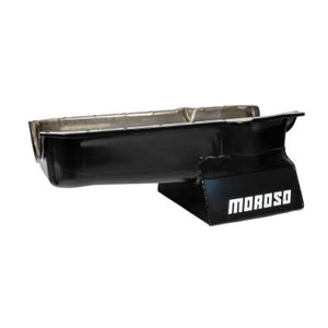 Moroso 1986+ Chevrolet SBC (w/1 Piece Rear Main Seal) Wet Sump 7qt 8.25in Steel Oil Pan - Black