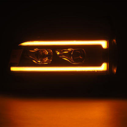 AlphaRex 94-01 RAM 1500 LUXX LED Proj Headlights Blk w/Activ Light/Seq Signal/SB DRL