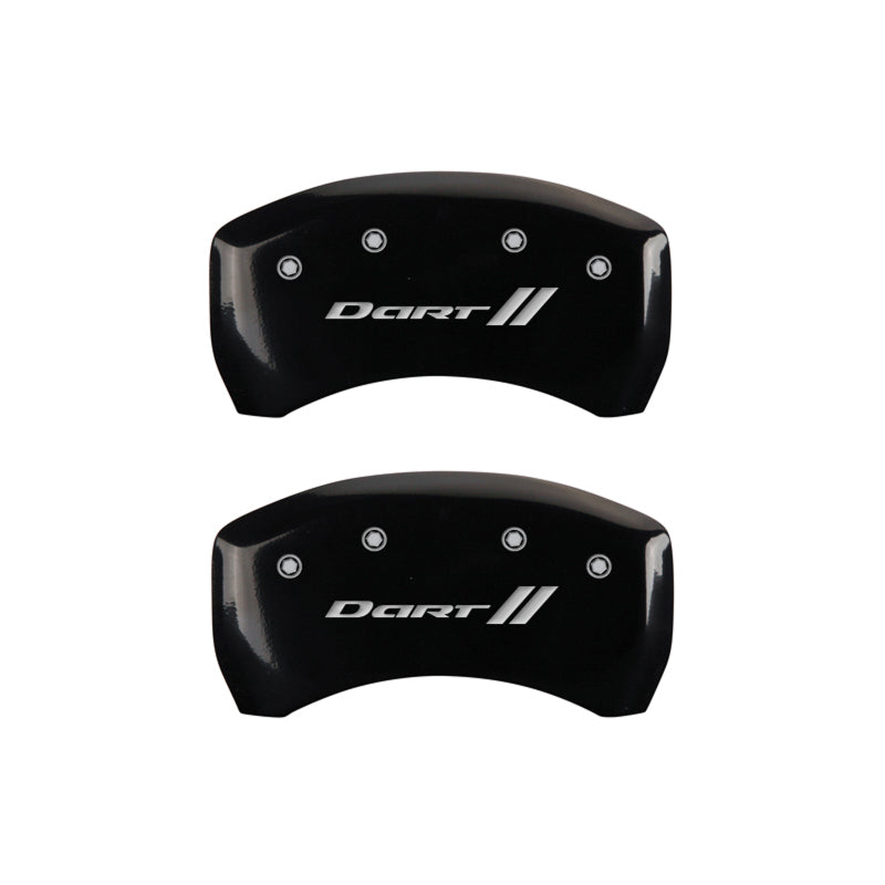 MGP 4 Caliper Covers Engraved Front & Rear With stripes/Dart Black finish silver ch