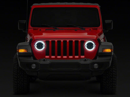 Raxiom 18-23 Jeep Wrangler JL Axial Series 9-In LED Angel Eye Headlights- Black Housing (Clear Lens)