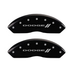 MGP 4 Caliper Covers Engraved Front & Rear With stripes/Dodge Black finish silver ch