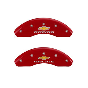 MGP Front set 2 Caliper Covers Engraved Front Chevy racing Red finish silver ch