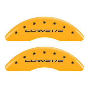 MGP 4 Caliper Covers Engraved Front C6/Corvette Engraved Rear C6/Z06 Yellow finish black ch