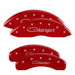 MGP 4 Caliper Covers Engraved Front & Rear Cursive/Charger Red finish silver ch