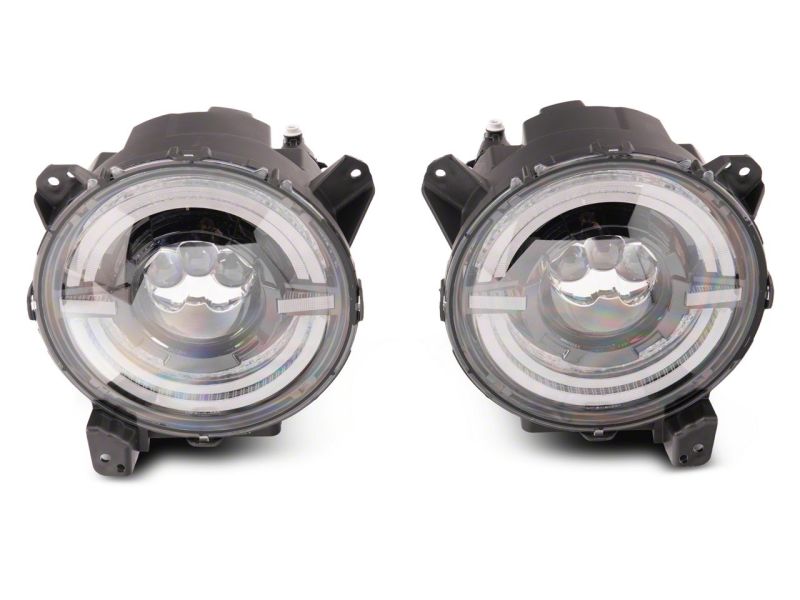 Raxiom 18-23 Jeep Wrangler JL Axial Series 9-In LED Angel Eye Headlights- Black Housing (Clear Lens)