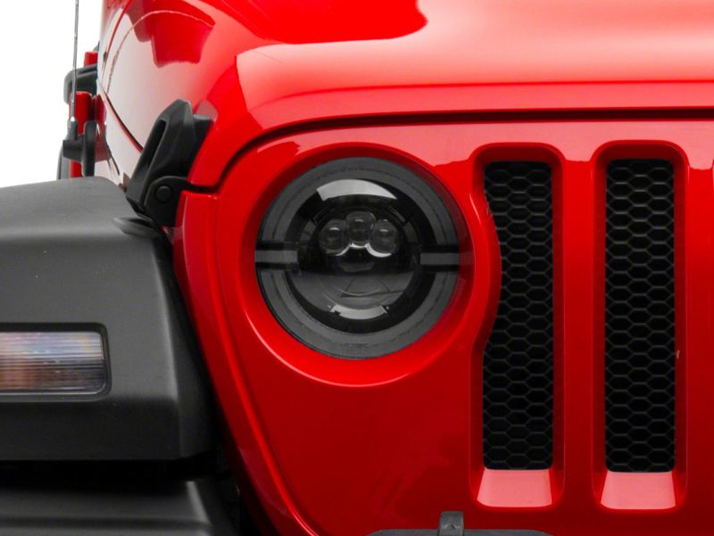 Raxiom 18-23 Jeep Wrangler JL Axial Series 9-In LED Angel Eye Headlights- Black Housing (Clear Lens)