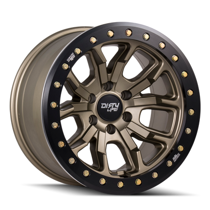 Dirty Life 9303 DT-1 17x9/8x165.1 BP/-12mm Offset/130.8mm Hub Satin Gold Wheel - Beadlock