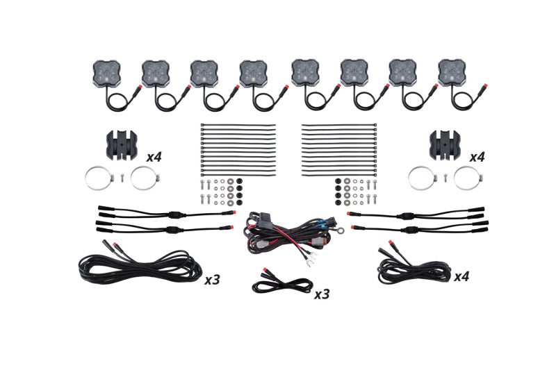 Diode Dynamics Stage Series SXS Rock Light Installer Kit - RGBW M8 (8-pack)