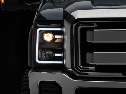 Raxiom 11-16 Ford F-250 Super Duty LED Projector Headlights - Black Housing (Clear Lens)