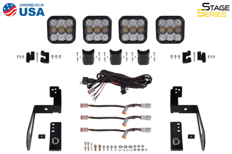 Diode Dynamics Jeep JK SS5 4-Pod CrossLink Grille Lightbar Kit Pro - Yellow Combo