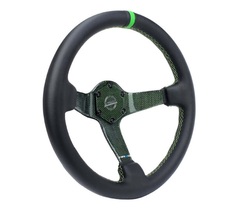 NRG Reinforced Steering Wheel (350mm) Green Carbon Fiber Center - Green Stitching & Center Mark