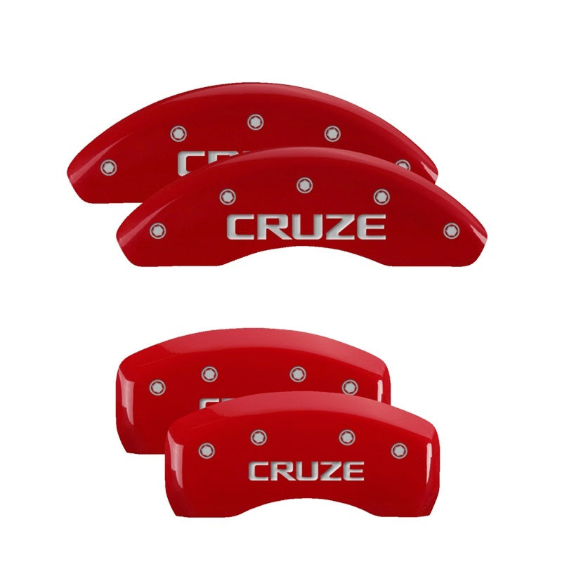 MGP 4 Caliper Covers Engraved Front & Rear Cruze Red Finish Silver Char 2017 Chevrolet Cruze