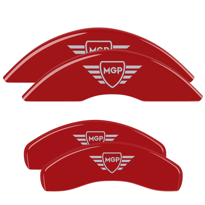 MGP 4 Caliper Covers Engraved 21-22 Kia K5 1.6L Front & Rear MGP Red Powder Coat Finish Silver ch