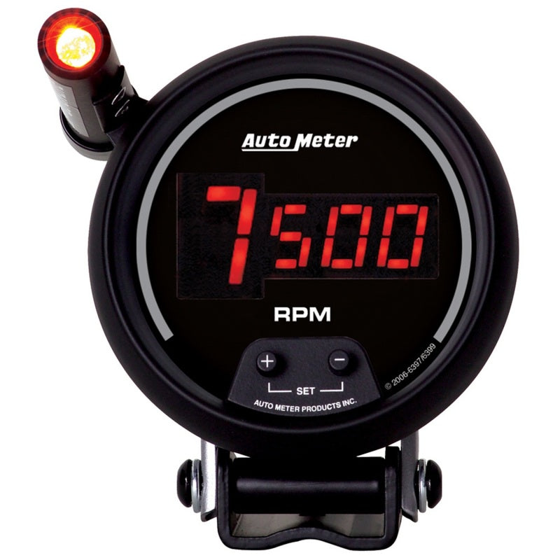 Autometer Quick-Lite Digital 10K RPM Pedestal Mount 3 3/4in Tachometer Black Dial w/ Red LED