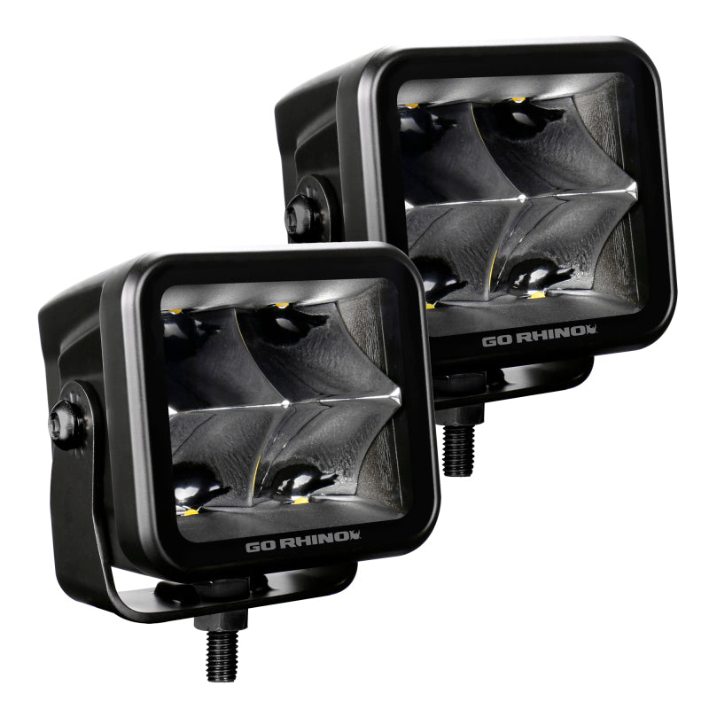 Go Rhino Xplor Blackout Series Cube LED Spot Light Kit (Surface/Threaded Stud Mnt) 3x3 - Blk (Pair)