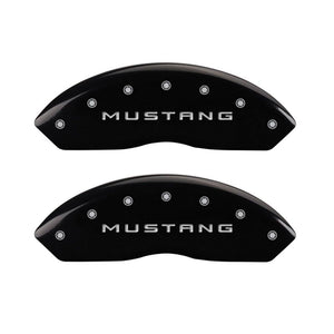 MGP 4 Caliper Covers Engraved Front Mustang Engraved Rear GT Black finish silver ch