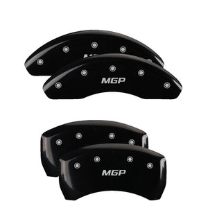 MGP 4 Caliper Covers Engraved Front & Rear Avalanche style/SS Black finish silver ch