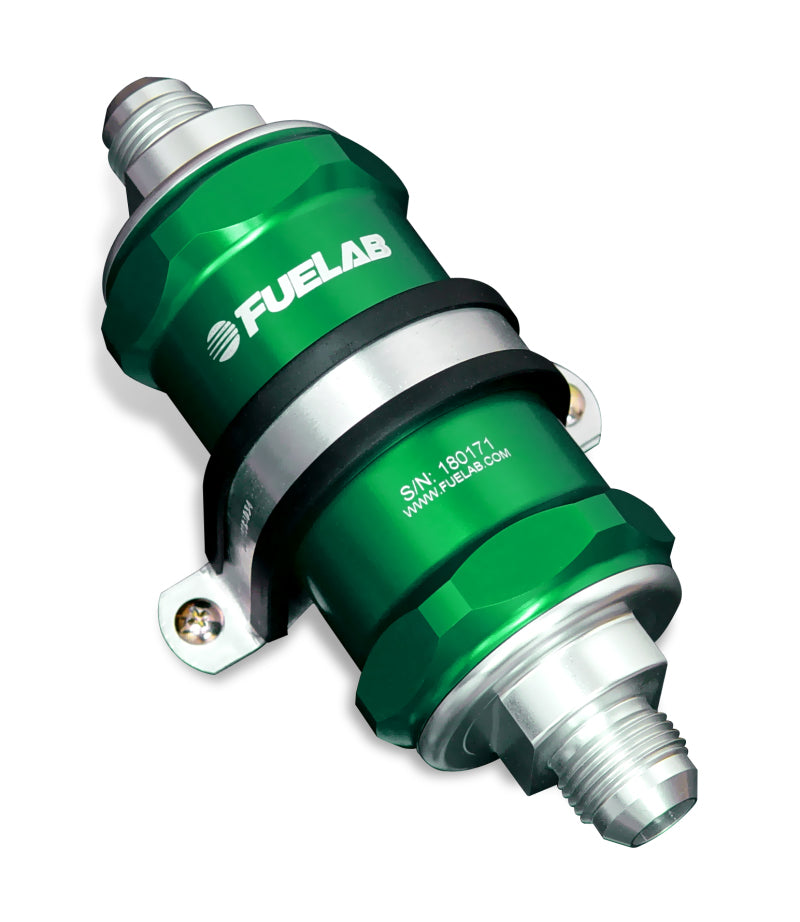 Fuelab 818 In-Line Fuel Filter Standard -10AN In/Out 40 Micron Stainless - Green