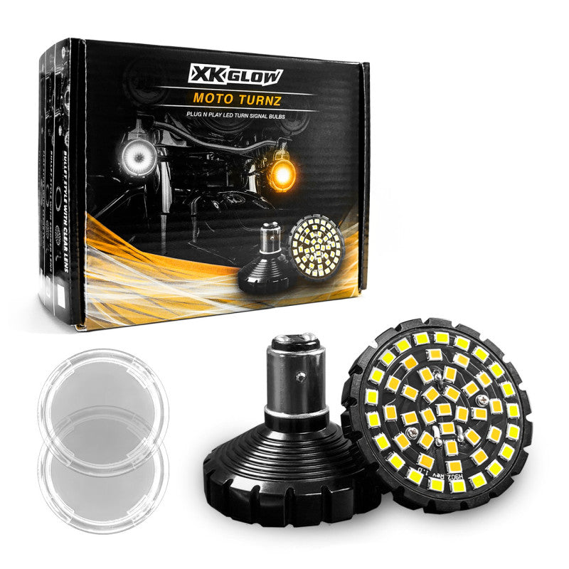 XK Glow Motorcycle Front LED Turn Signal Kit - Bullet Style Clear Lenses