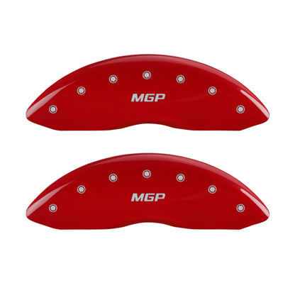 MGP Front set 2 Caliper Covers Engraved Front MGP Red finish silver ch