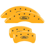 MGP 4 Caliper Covers Engraved Front & Rear Oval Logo/Ford Yellow Finish Black Char 21-22 Ford Edge