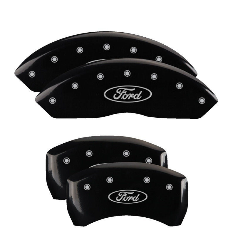 MGP 4 Caliper Covers Engraved Front & Rear Oval logo/Ford Black finish silver ch