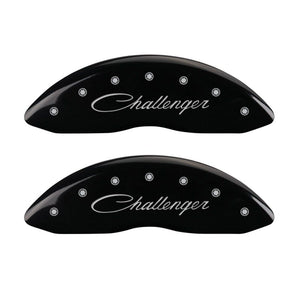 MGP 4 Caliper Covers Engraved Front & Rear Cursive/Challenger Black finish silver ch