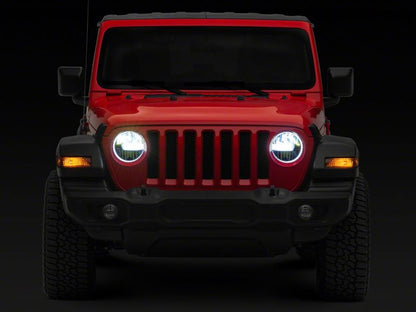 Raxiom 18-23 Jeep Wrangler JL Axial Series 9-In LED Headlights- Black Housing (Clear Lens)