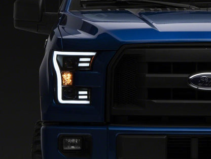 Raxiom 15-17 Ford F-150 G3 Projector Headlights w/ LED Accent- Black Housing (Clear Lens)