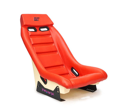 NRG GT Retro Bucket Seat - Red PVC Leather Red Stitching Off-White Fiberglass Back