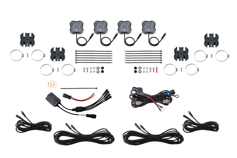 Diode Dynamics Stage Series SXS Rock Light Installer Kit - RGBW M8 w/Controller (4-pack)