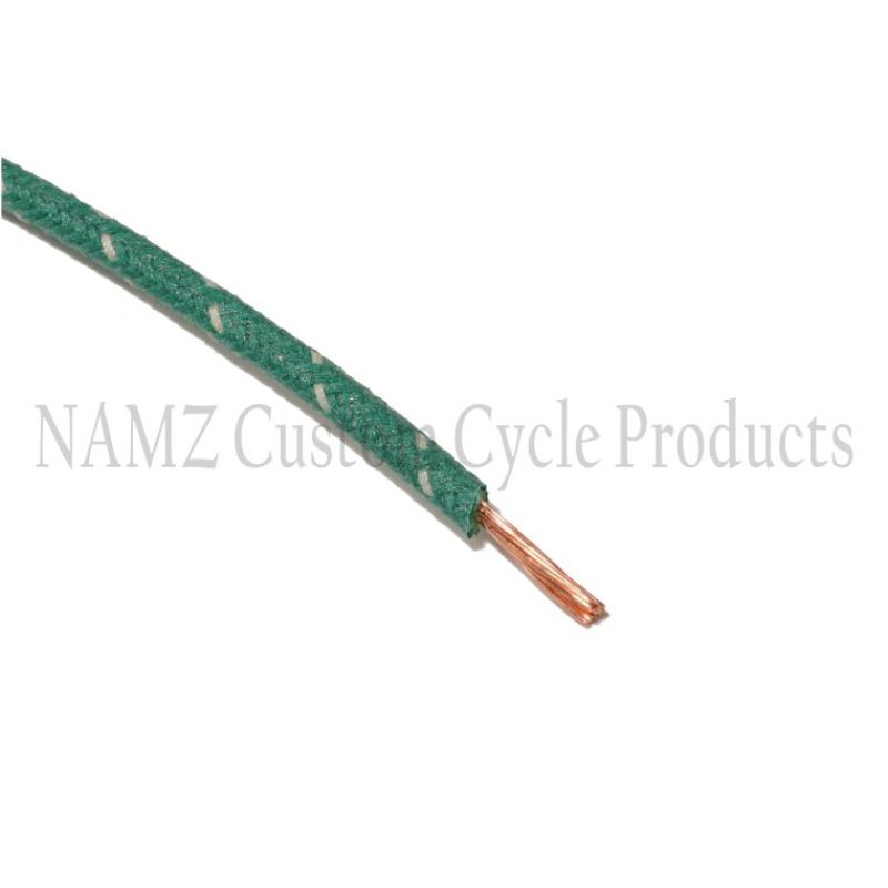 NAMZ OEM Color Cloth-Braided Wire 25ft. Pack 16g - Green w/White Tracer