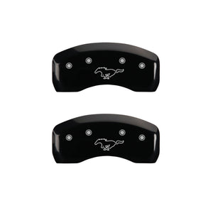 MGP 4 Caliper Covers Engraved Front Mustang Engraved Rear Pony Black finish silver ch