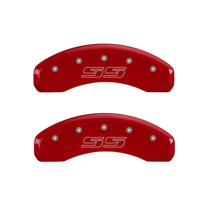 MGP 4 Caliper Covers Engraved Front & Rear Avalanche style/SS Red finish silver ch