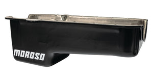 Moroso Pre-80 Chevrolet Small Block (w/Driver Side Dipstick) Wet Sump 5qt 7.5in Steel Oil Pan - Blk