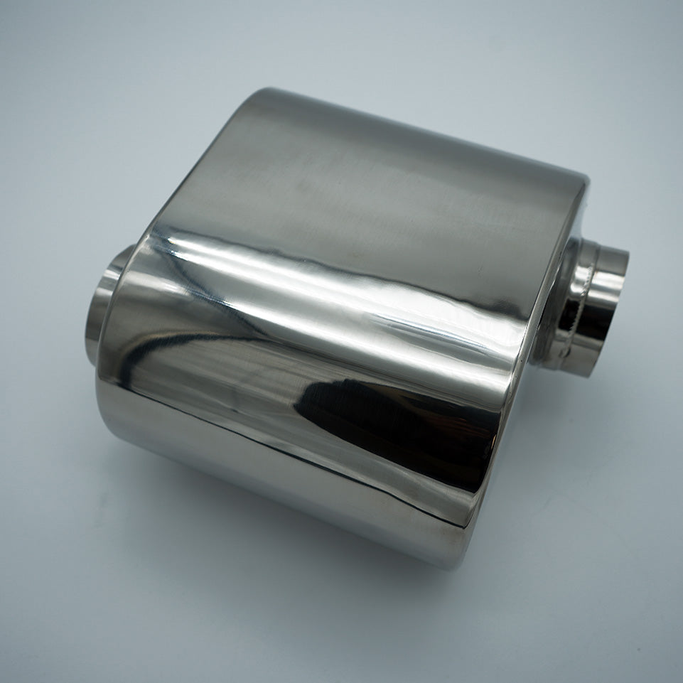 P2R PowerRevRacing - 316 Stainless Universal Mini Oval Muffler, 2.5" inlet x 2.5" outlet