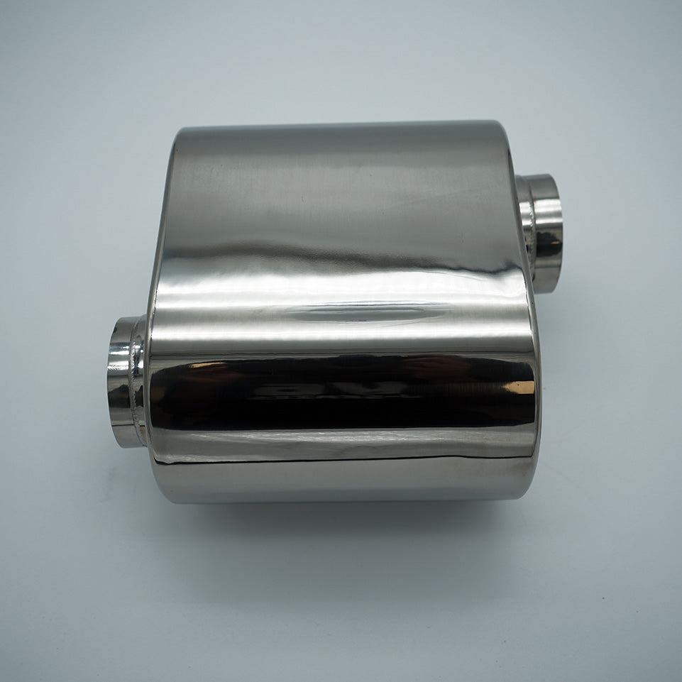 P2R PowerRevRacing - 316 Stainless Universal Mini Oval Muffler, 2.5" inlet x 2.5" outlet