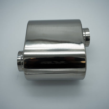 P2R PowerRevRacing - 316 Stainless Universal Mini Oval Muffler, 2.5" inlet x 2.5" outlet