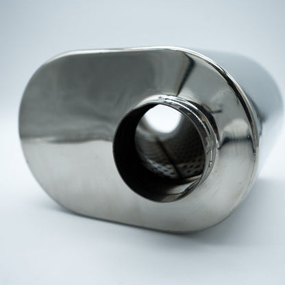 P2R PowerRevRacing - 316 Stainless Universal Mini Oval Muffler, 2.5" inlet x 2.5" outlet