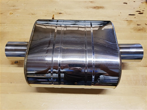 P2R PowerRevRacing - Universal Oval Muffler, 2.5" inlet x 2.5" outlet (Center In - Center Out)