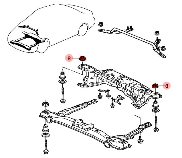 P2R PowerRevRacing - Polyurethane Front Subframe Upper Rear Mounting Insulator Bushing Kit