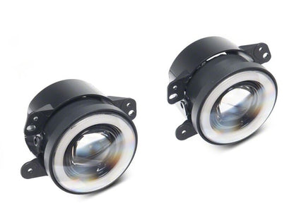 Raxiom 07-18 Jeep Wrangler JK V2 LED Switchback Fog Lights with Amber Turn Signal and Halo Rings