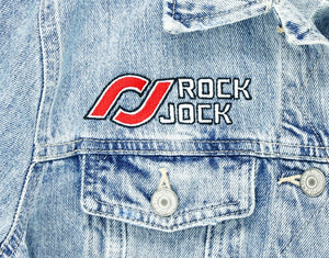 RockJock Jean Jacket w/ Embroidered Logos Front and Back Blue Womens Large