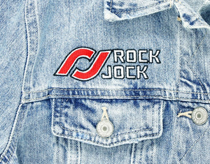 RockJock Jean Jacket w/ Embroidered Logos Front and Back Blue Womens Small