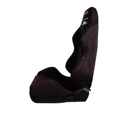 NRG Sport Seats (Pair) Type-R Suede w/NRG Logo - Black w/Red Stitching